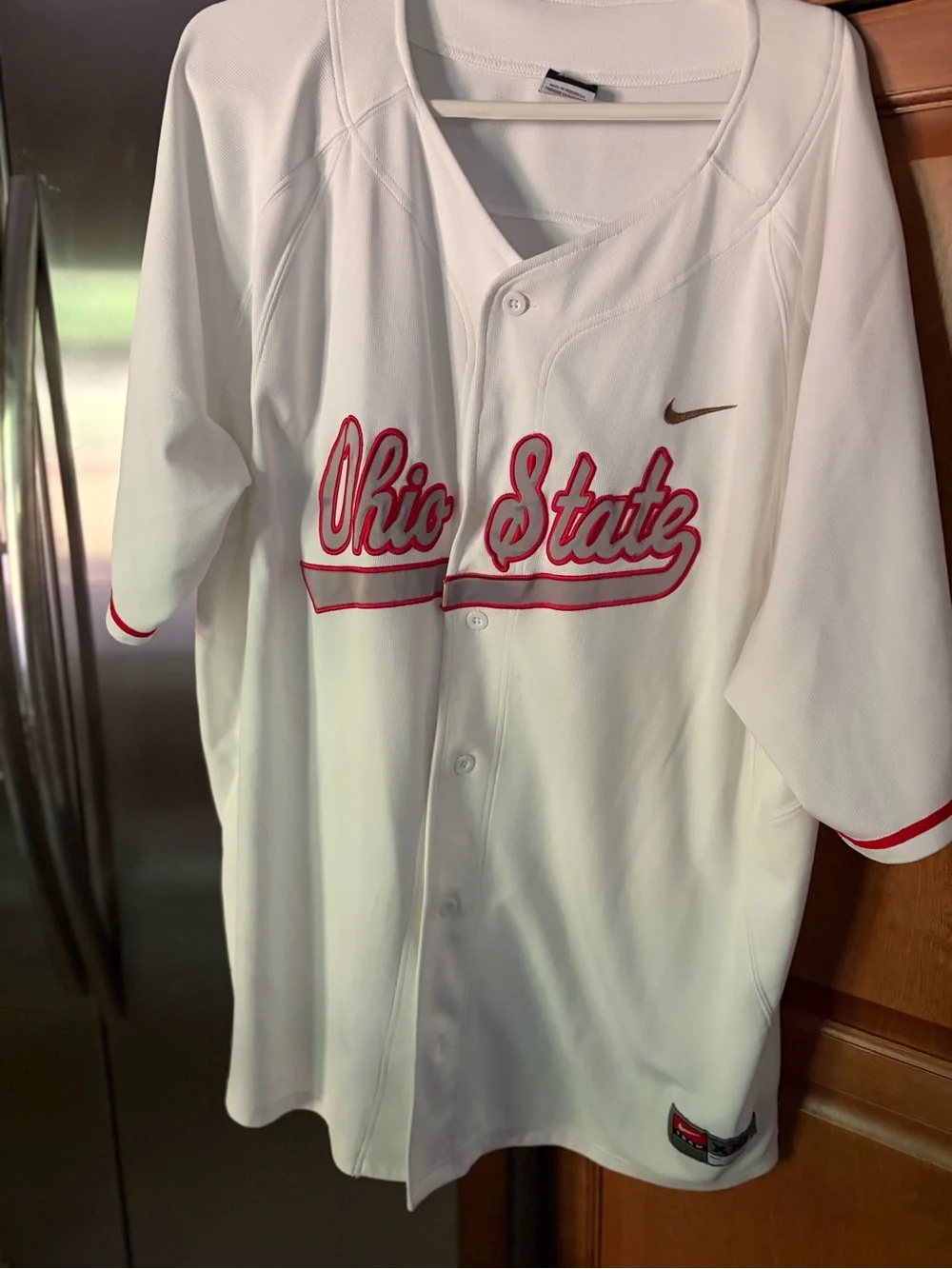 Ohio State Nike White Jersey with Red Swoosh and Black XXL Patch